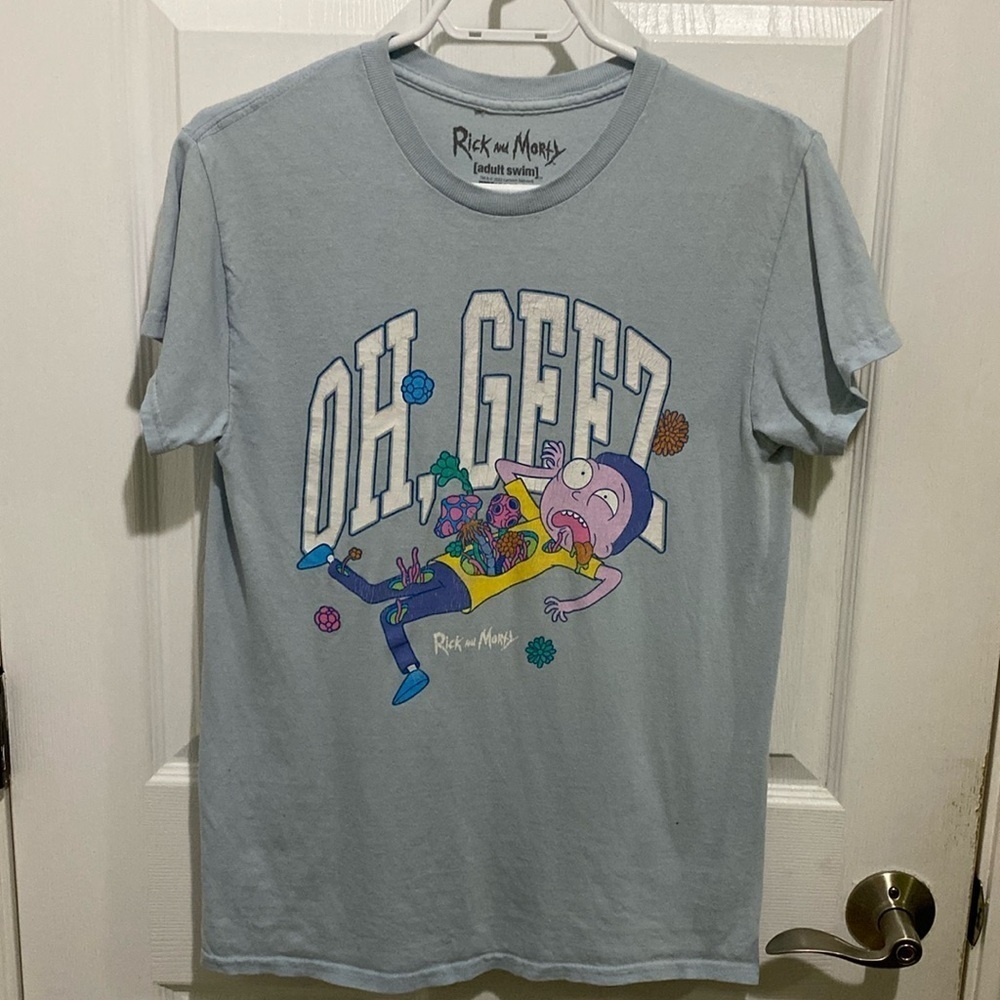 Rick and Morty adult swim Oh Geez Blue Ripple Junction Tee Shirt  Size Small